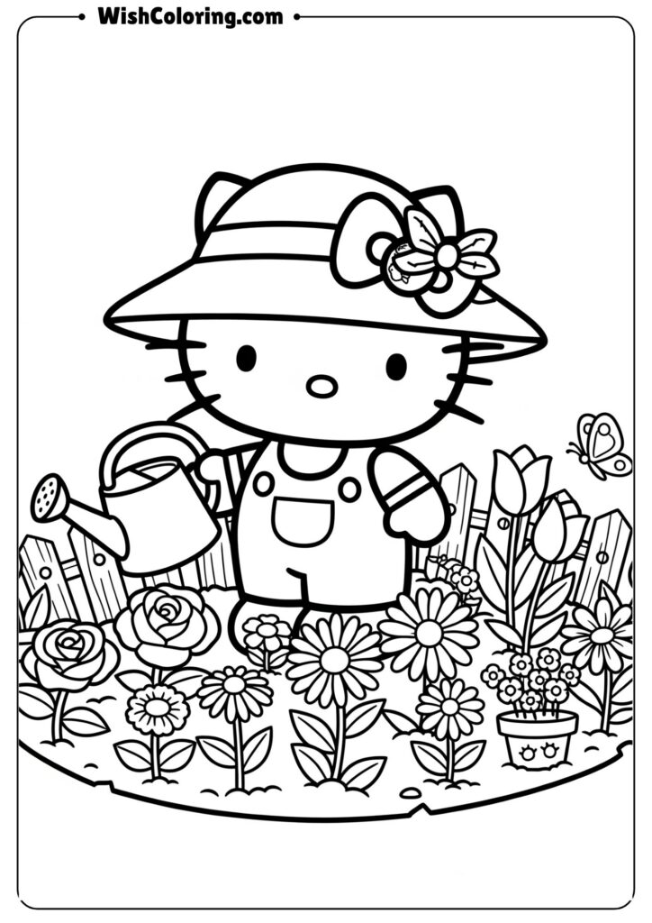 Hello Kitty Gardener with Flowers