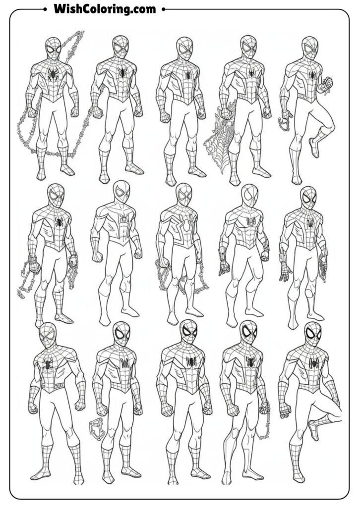 Multiple Spiderman costumes showcase