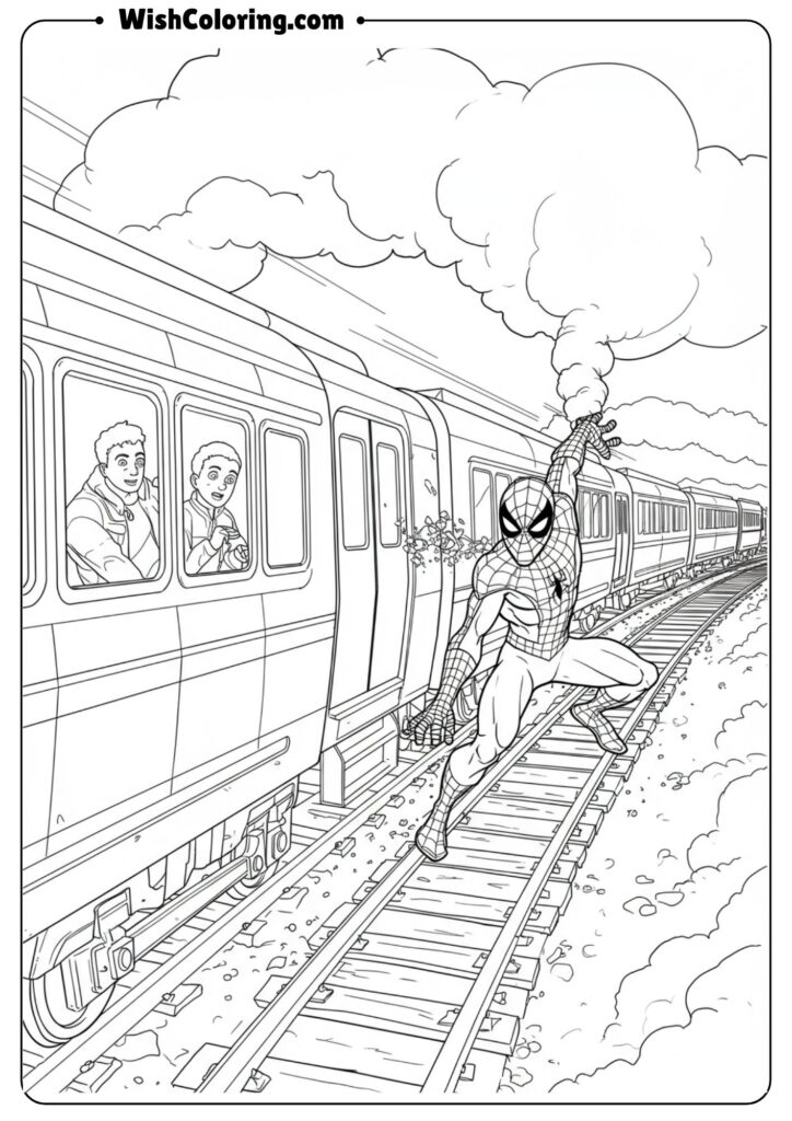 Spiderman stopping runaway train